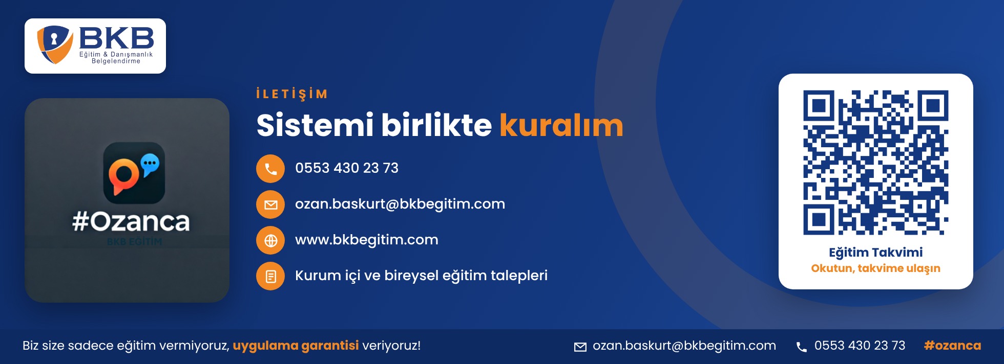 BKB Eğitim iletişim: 0553 430 23 73, ozan.baskurt@bkbegitim.com - eğitim takvimi QR kodu